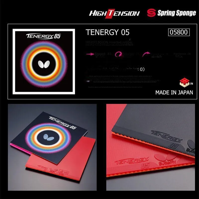 Butterfly TENERGY 05 Table Tennis Rubbers Sponge Inverted Rubber All Compatibility Hardness 36 Red-1