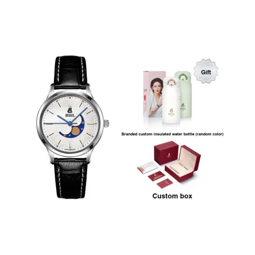 ERNEST BOREL Элегантные Кварцевые Мужские Часы Часы 40 мм Серебристый Циферблат Корпус из Нержавеющей Стали Ремешок из Натуральной Кожи