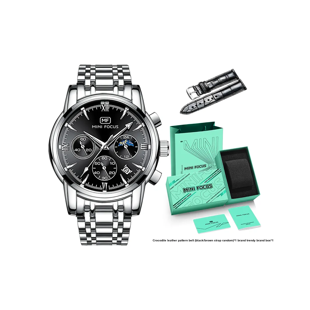 MINIFOCUS Кварцевый механизм ремешок из нержавеющей стали черный циферблат мужские часы