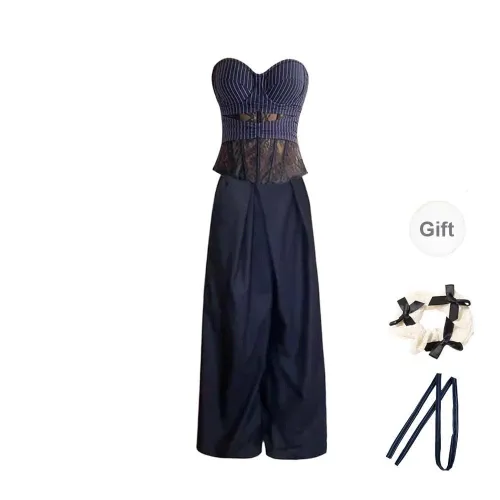TURN UP Casual Suit Women's Navy Blue Two Piece Set
