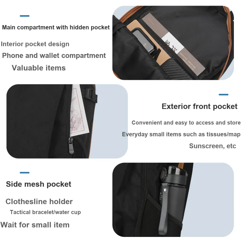 PEAK PU Backpack Medium Size Unisex Black/Blue/Beige-2