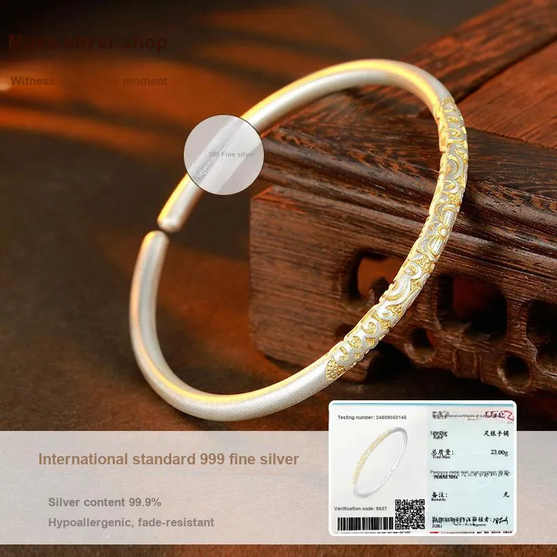 MIAOYINGE 999 Fine Silver Bangles Women's-3