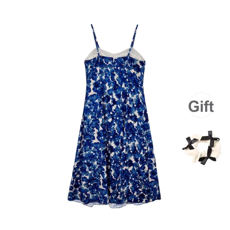 XUOIZA Slip Dresses Women's Blue+Bowknot Hair Tie Comes With-1