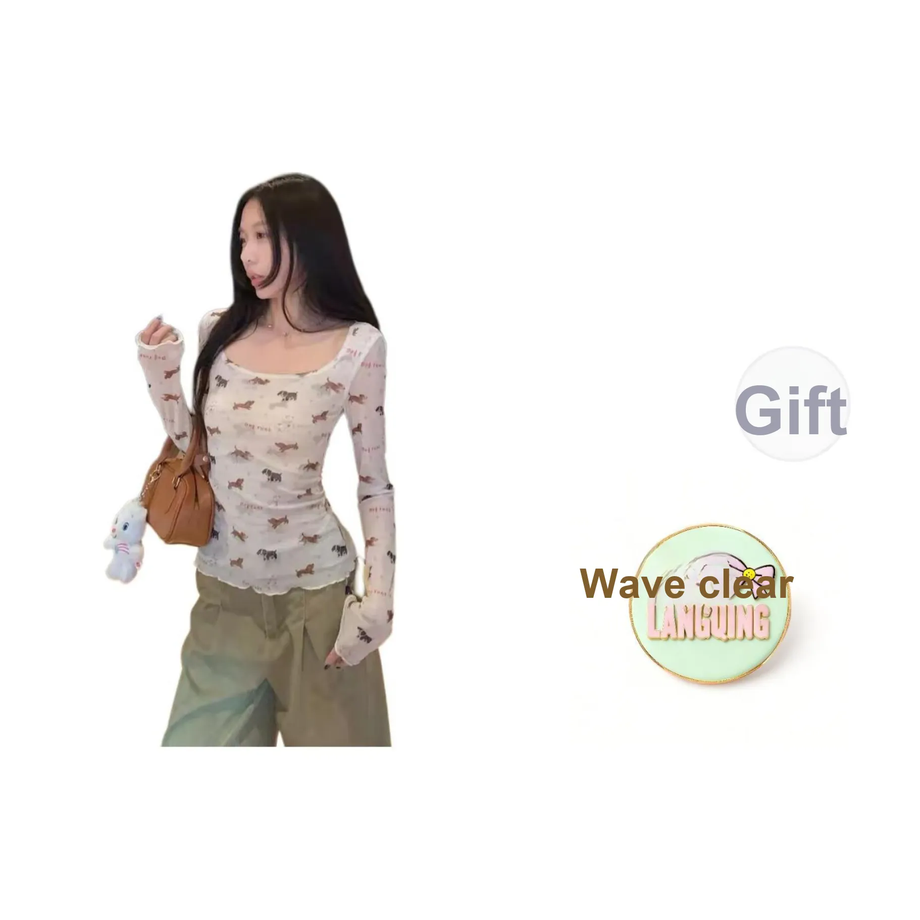 LANGQING Веселье Щенок Топ Включает Wangqing Бренд Наклеенный Женские T Рубашки