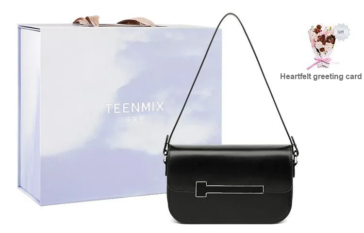Teenmix Cow Leather Tofu Bag Small Square Bag Underarm Crossbody Bag, Shoulder Bag Regular Women's Brown/Black/Red-6