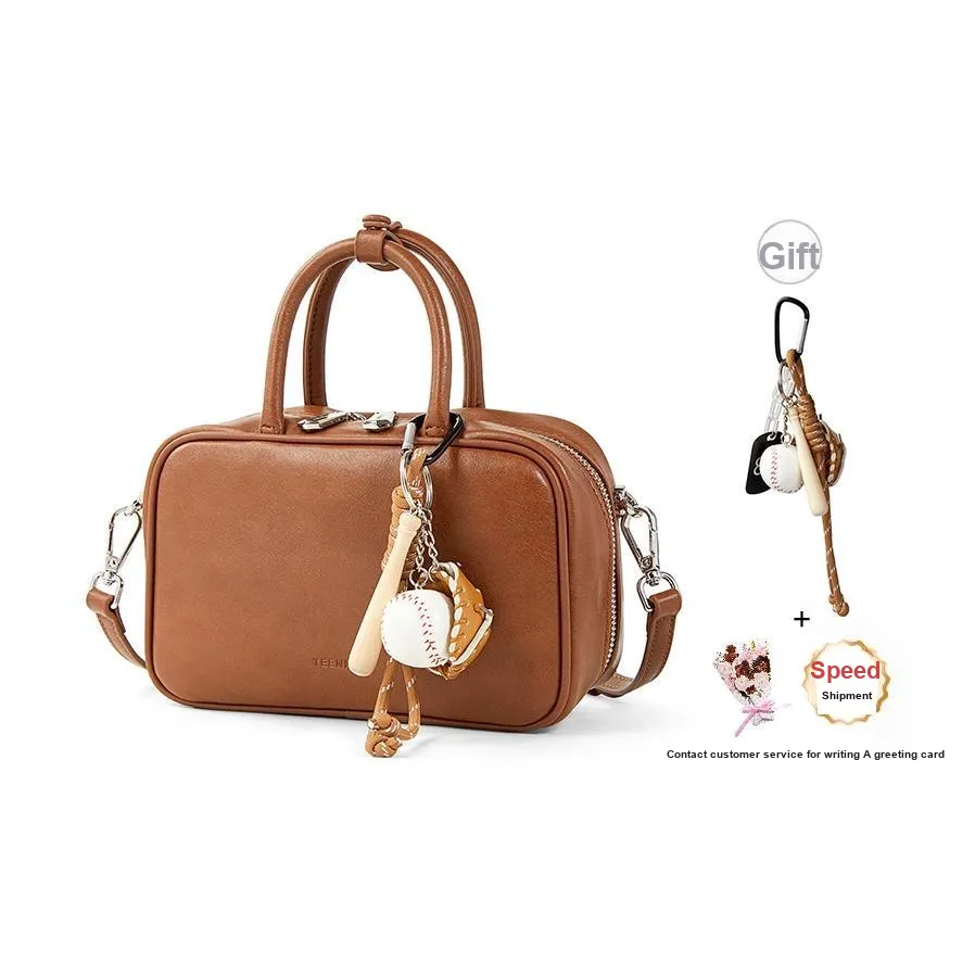 Teenmix Cow Leather Briefcase, Bowling Bag, Shoulder Bag, Crossbody Bag Regular Women's Brown/Black