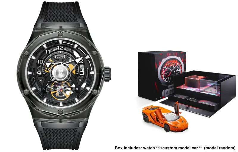BONEST GATTI Automatic Mechanical Movement Rubber Strap Watch Men's Watches Black Dial-14