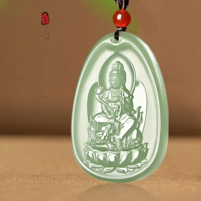 KUNYUYAO Chinese Zodiac Guardian Deity Guardian Buddha Guanyin Pendant Jade Pendant Pale Greenish White Jade Unisex-23