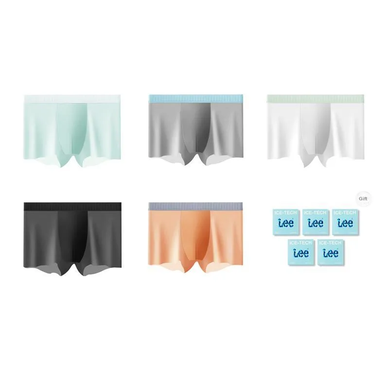 Lee Cool Ice Silk Underpants Men's Cool Seamless Breathable Quick Dry Boxer Shorts 5 Pack Independent Gift Box Set-5