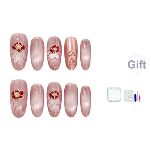 JINGCHANXUE Мимолетная жизнь Wuyuan Magic Mirror Розовый Кружево Edge False Nail Овал Coquette Градиентный Кошачий глаз 16mm