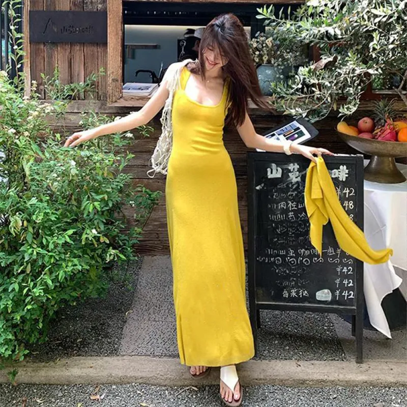 FLIM Slip Dresses Women's Yellow-1
