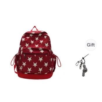 KAMLUI Polyester Backpack Unisex Star Red/Star Blue/Stripes Gray
