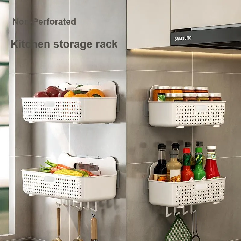 JINGLINGLONG Hole Free Storage Rack For Snacks Cosmetics And Multifunctional Bedside Wall Mounted Basket-1
