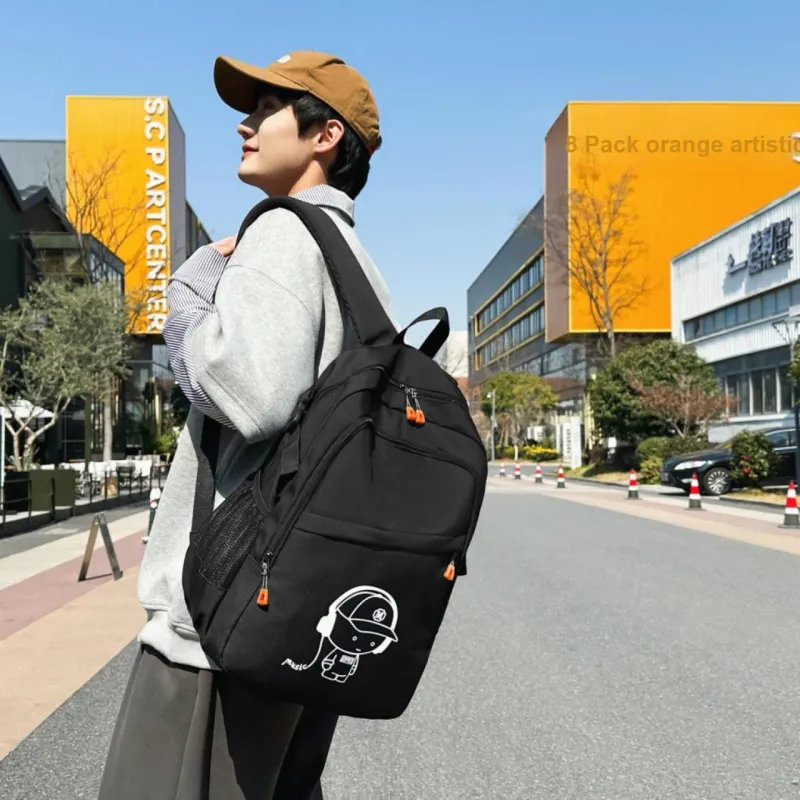 MOK Nylon Backpack Regular Unisex Pure Black/White/Blue/Black-4