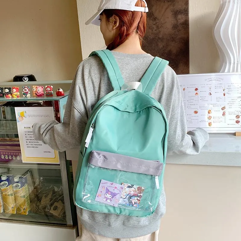 Yalu Nylon Backpack Regular Unisex Green/Light Blue/Pink-11