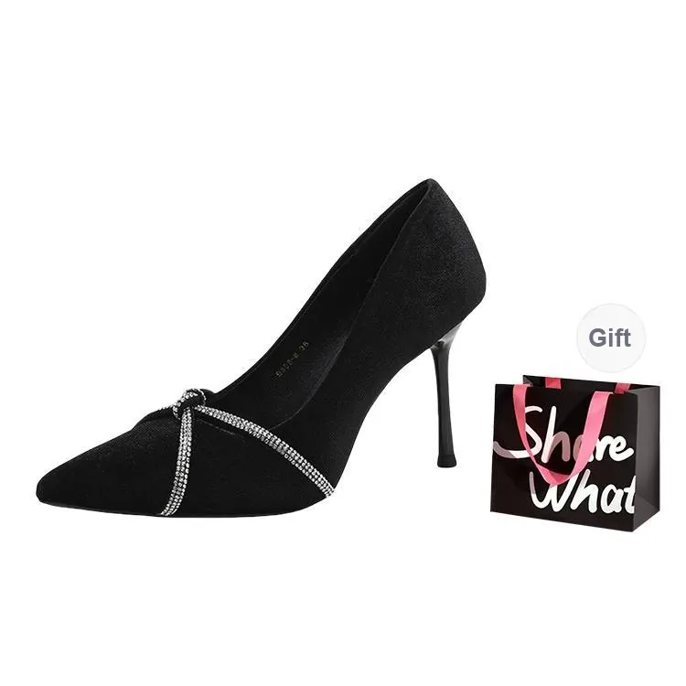 BIGTREE Slim Heel High Heels Women's Black-5