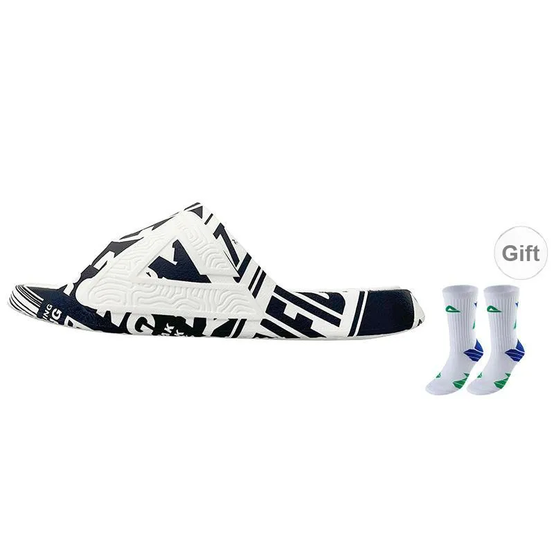 PEAK Statistic Sandals Slip-Resistant Abrasion-Resistant Massage Slide Slippers Men's Black/All White-3