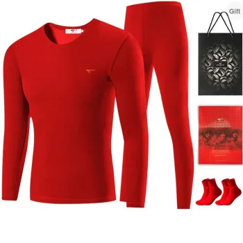 SEPTWOLVES Pajama Set Men's Gift Box Set+Shopping Bag Red