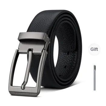 WilliamPOLO Cow Leather Belts Men's Gunmetal/Silver 3.8cm Width