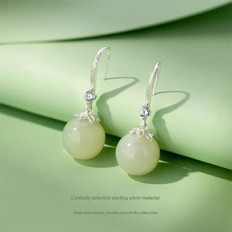 QLADY Earrings Green Jade Women's-11