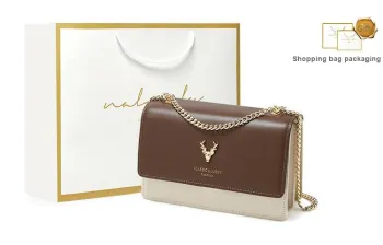 Narandu Cow Leather Chain Bag Shoulder Bag Tofu Bag Crossbody Bag Small Size Women's White & Jasper/White & Coffee