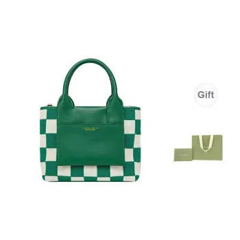 VANESSA HOGAN Fabric Cow Leather Patchwork Tote Bag Shopping Bag Shoulder Bag Crossbody Bag Handbag Women's Green