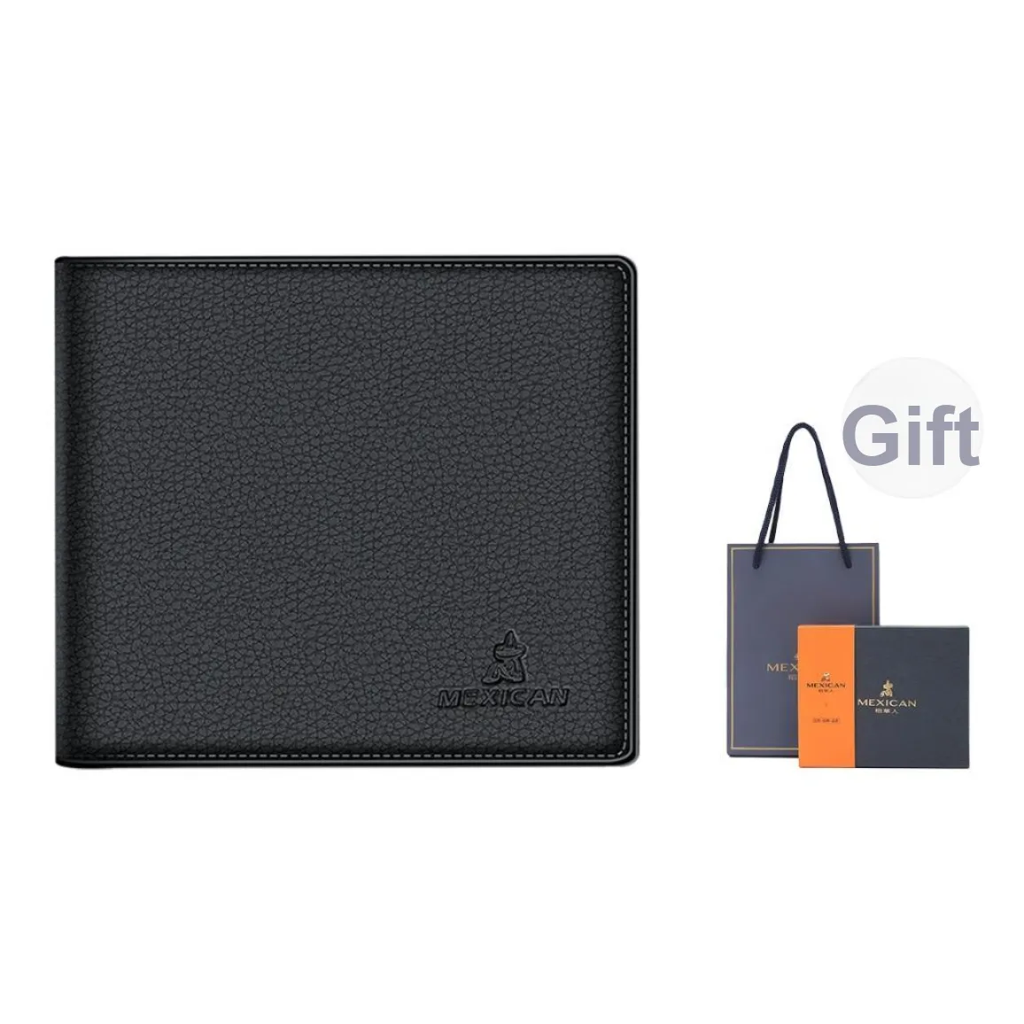 MEXICAN Litchi Grain Cow Leather Wallet Regular Men's Black
