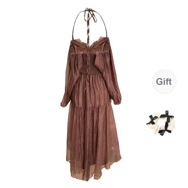 CPAURA Slip Dresses Women's Coffee+Bowknot Hair Tie Comes With-1