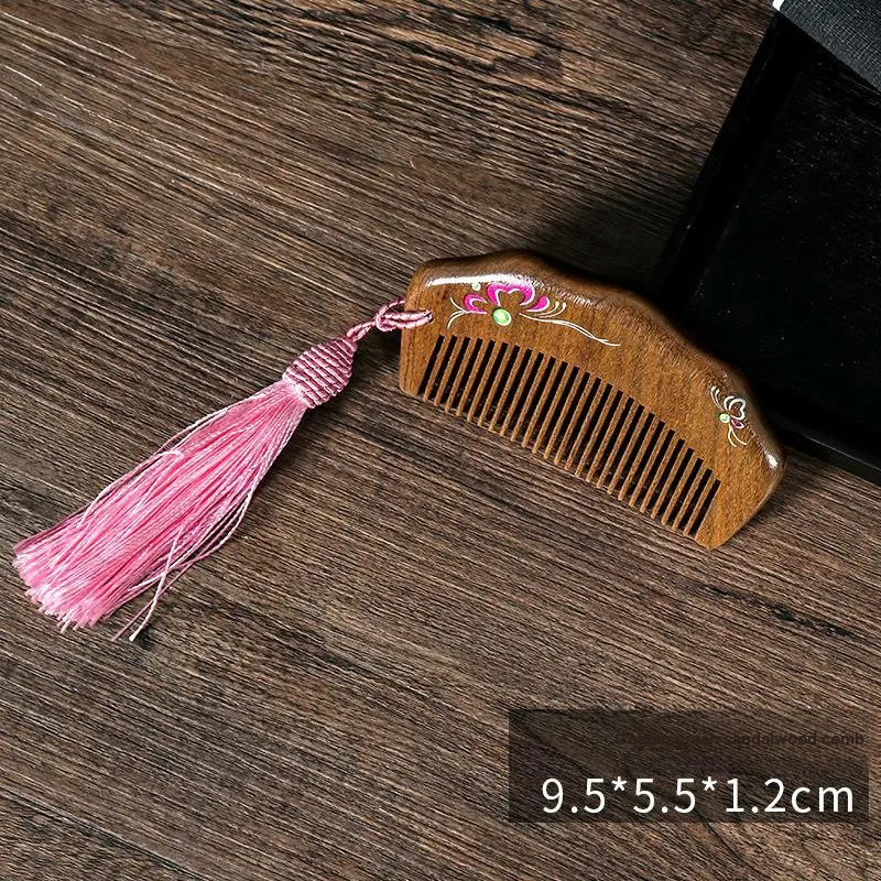 XIBI Gold Thread Green Sandalwood Comb Smooth Anti Static-3
