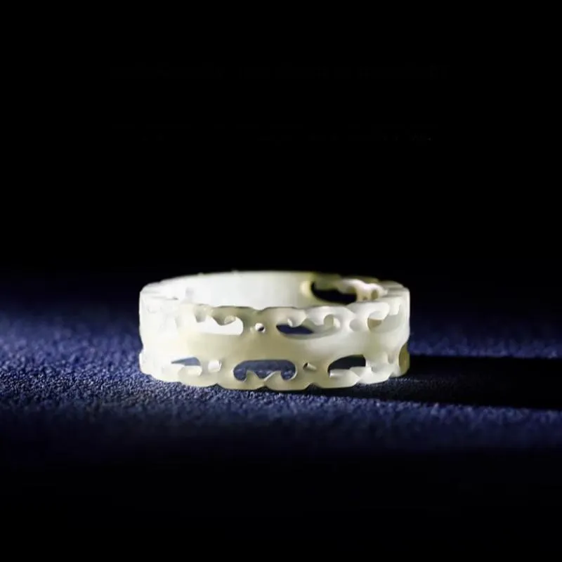 MY WORLD BEGINS AND ENDS WITH YOU Hetian Jade Rings Pale Greenish White Jade Unisex-2