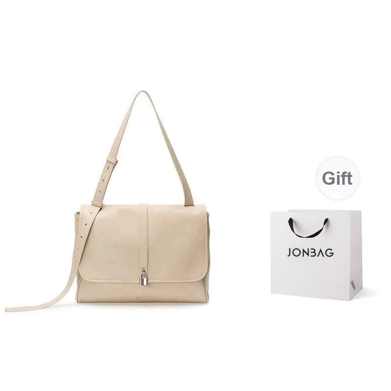 JONBAG Synthetic Leather Large Capacity Crossbody Fashion Versatile Shoulder Bag Regular Women's Cream Sand-1