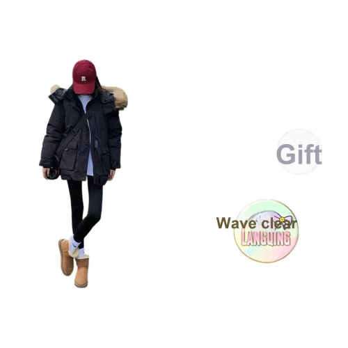 LANGQING Черный Giveaway Бренд Наклеенный Женские Пуховики