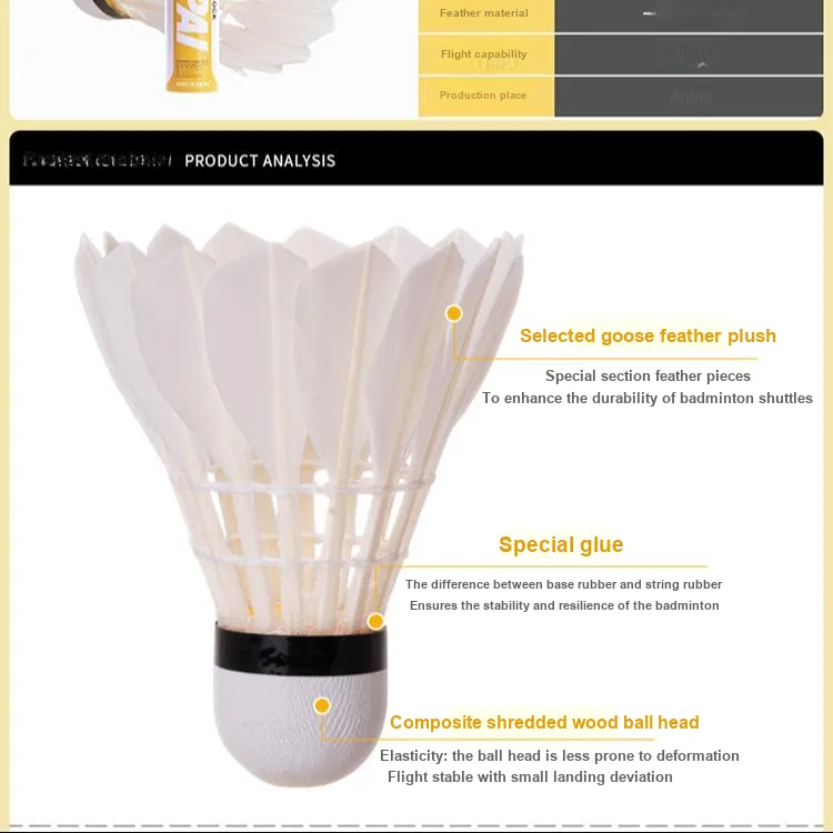 Super Card Goose Feather Shuttlecock 12 Pack Goose Feather Humped Goose Feather Match Ball Shuttlecocks-5