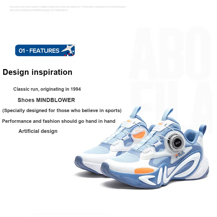 FILA KIDS Abrasion Resistant Rebound Low Top Kids' Running Shoes Blue White Unisex-2