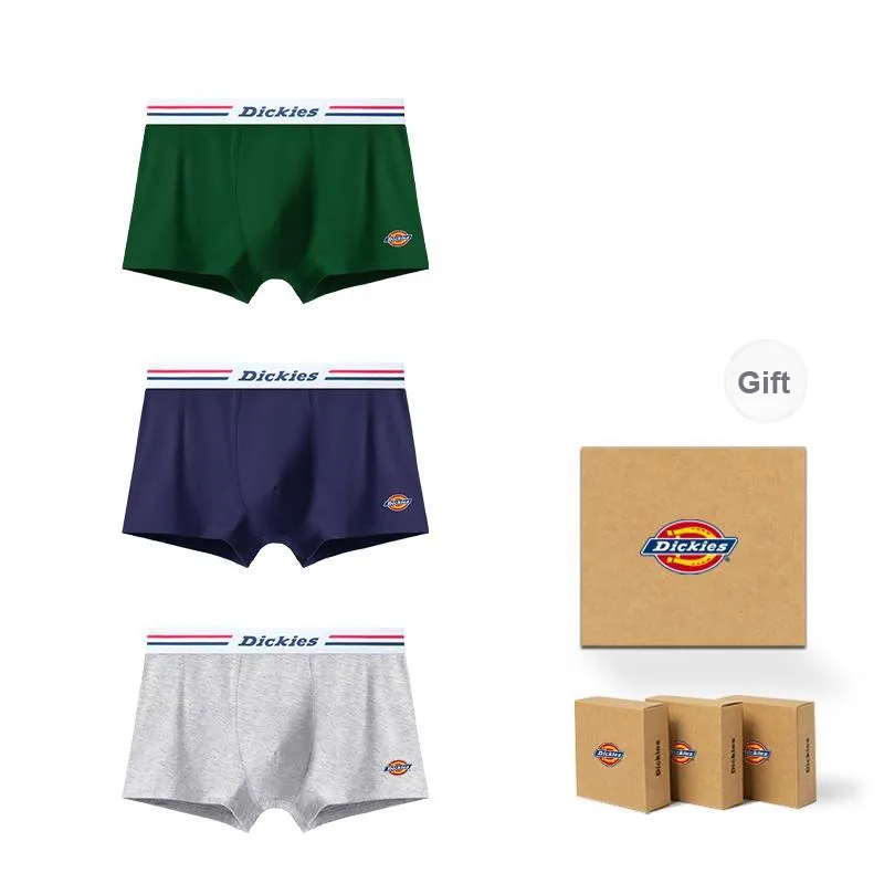 Dickies Underpants Men's Seamless Print LOGO Breathable Skin Friendly Sports Square Panty Gift Box Combo Set-21