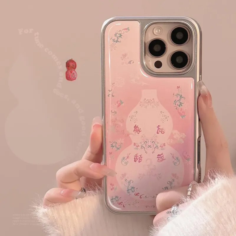 QIZHENG TPU Material New Chinese Style Pink Gourd Phone Case Compatible With Apple 16 Pro Max/15/14/13/12/11-1