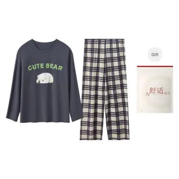 Red Beans At Home Pajama Set For Spring And Fall Women's Dark Gray