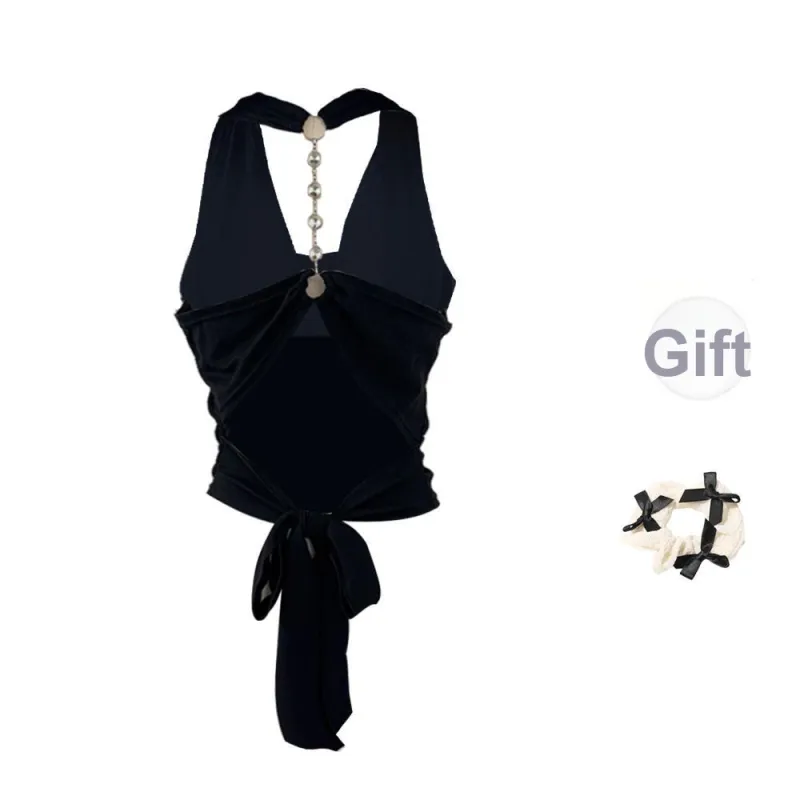 CPAURA Tank Tops Women's Black+Bowknot Hair Tie Comes With-1