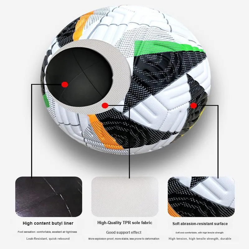 THREEHUAN Size 5 Soccer TPU Seamless Thermal bonding Unisex White-3