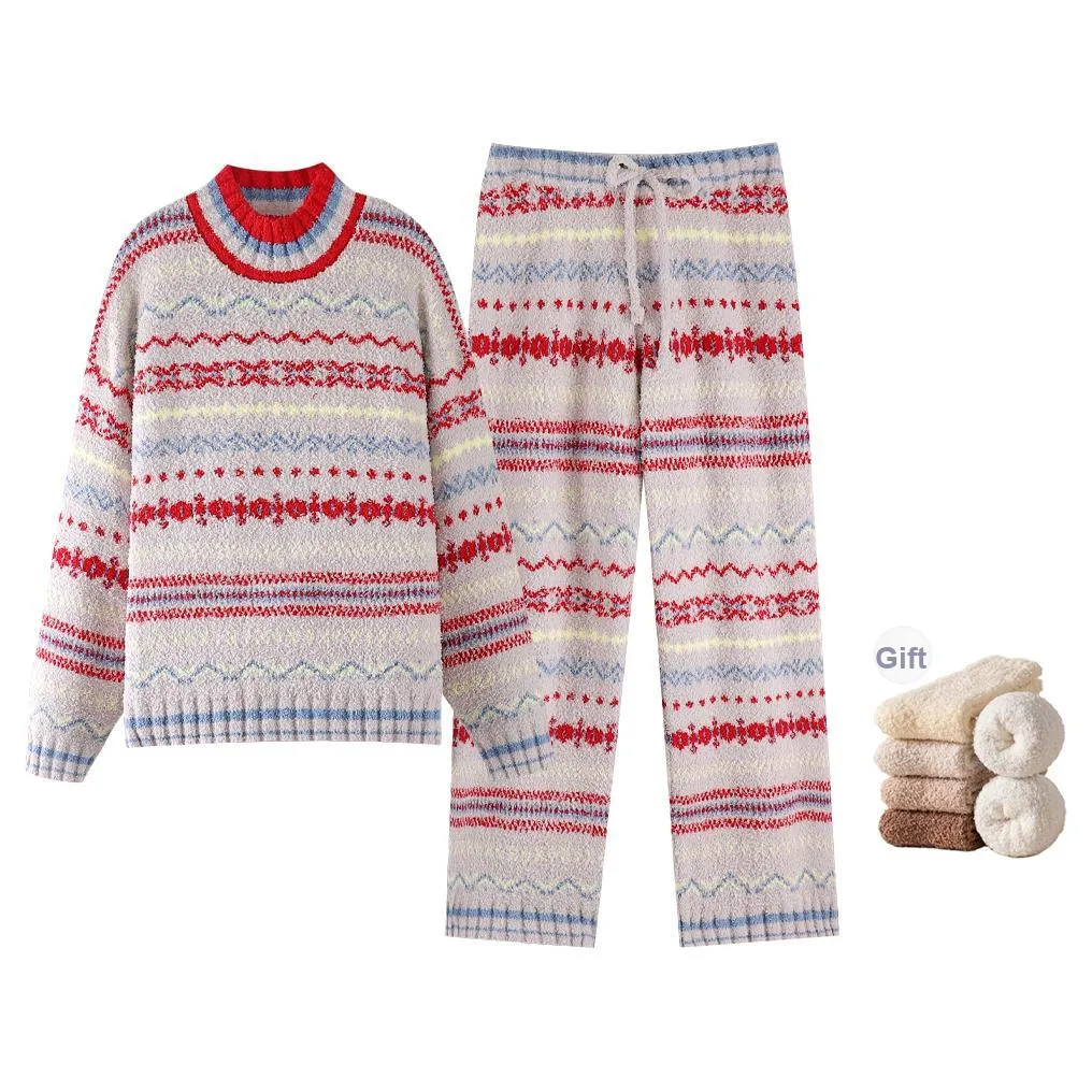 ZumashL Luxury Designer Series Pajama Set Women's Comes With Fleece Socks Qinghong Floral