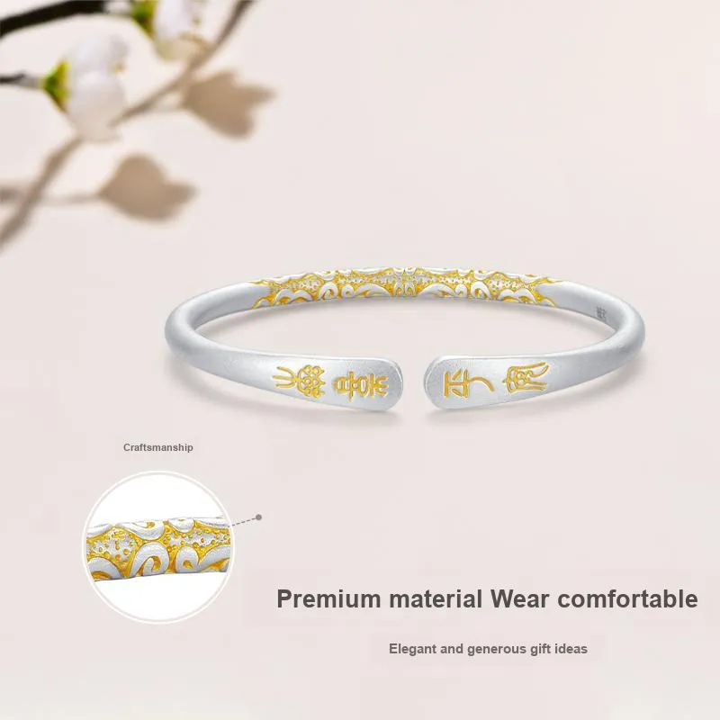 JINLIUFUJIXIANG 990 Fine Silver Bangles Women's-3