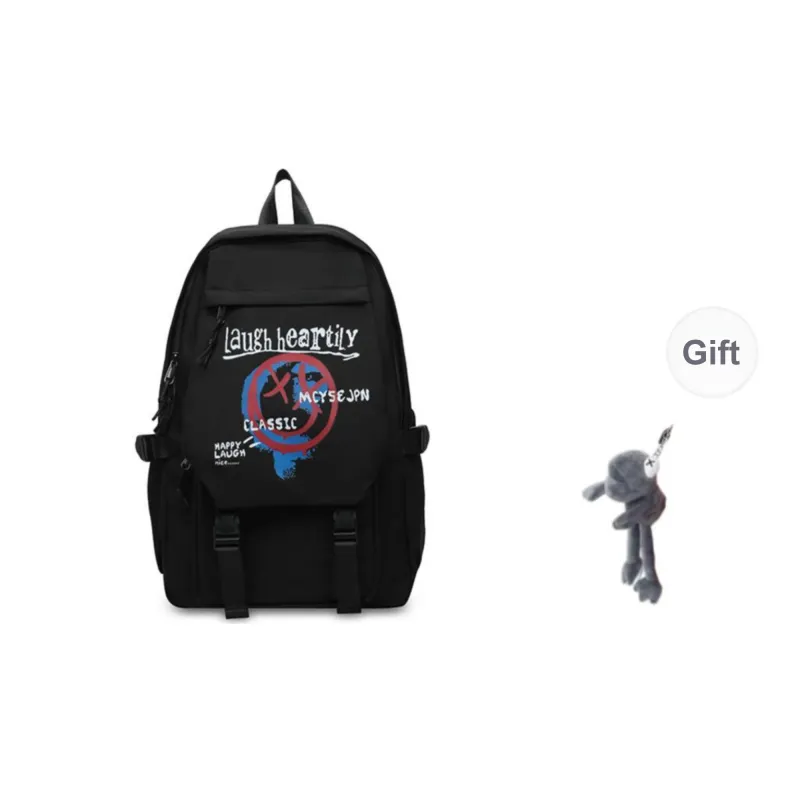 URBAN FOREST Nylon Backpack Unisex White Letter/White Smiley Face/Black Letter/Black Smiley Face-14
