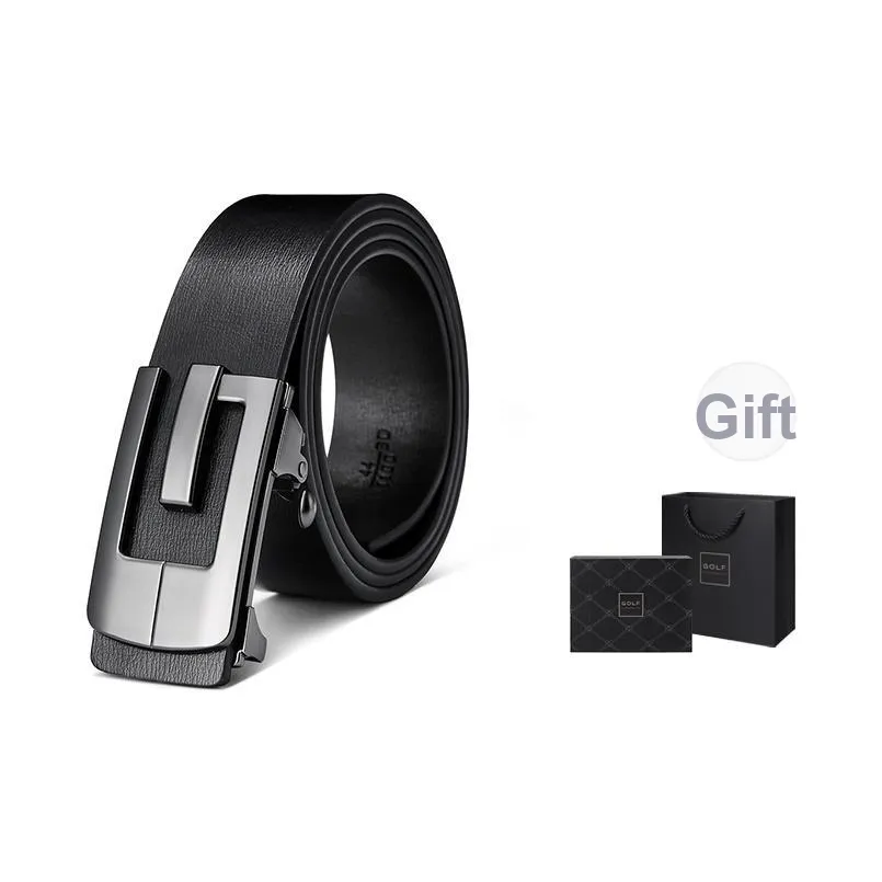GOLF Cow Split Leather Automatic Buckle Belt Men's Black Gunmetal Color 35mm