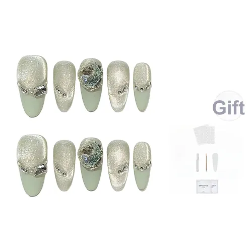 AIDINGQI Освежающий Зеленый Летний с Ледяным Карамельно-коричневый Кошка's Eye Свет Роскошь Ромб Дизайн False Nail