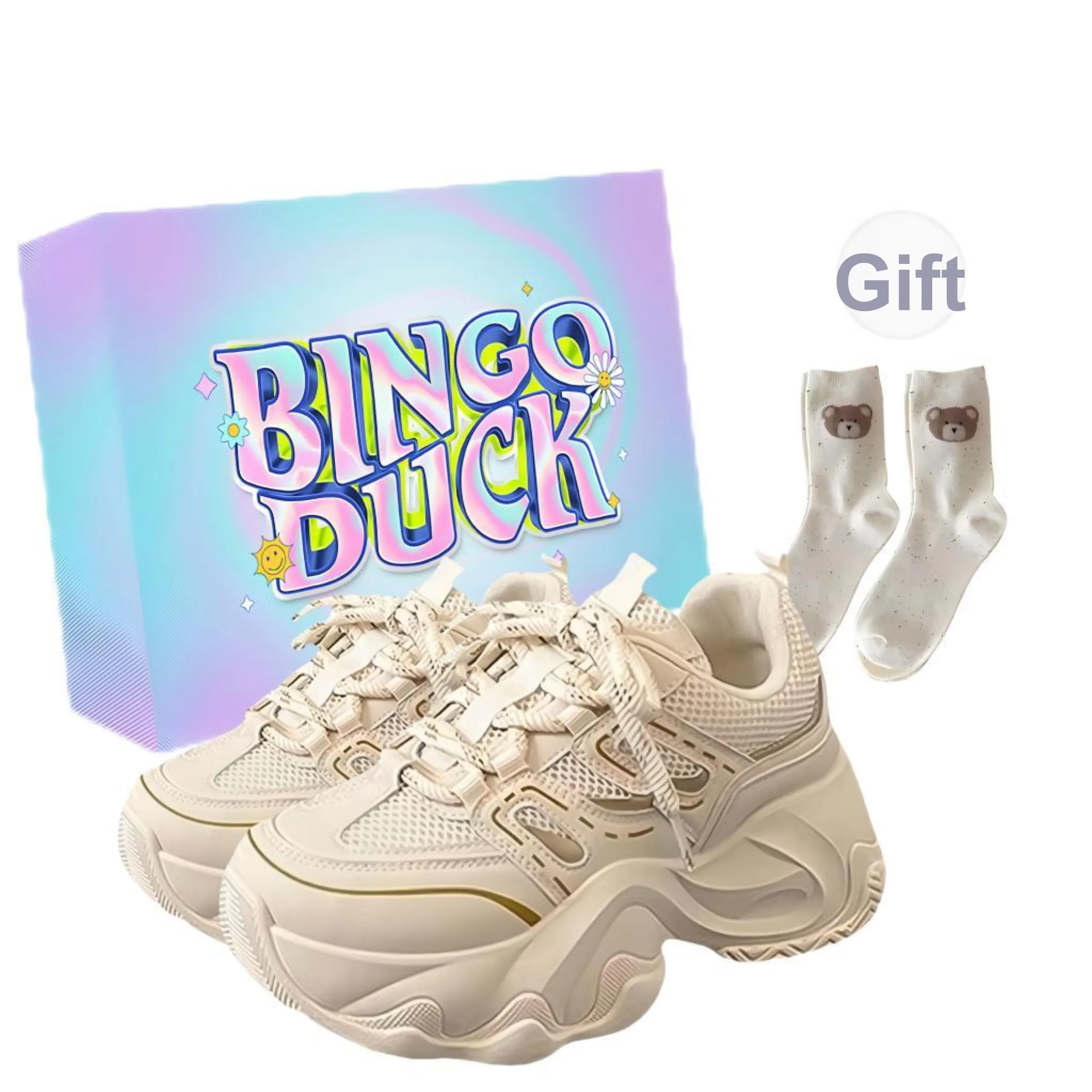BINGO DUCK Coverage Height Increase Low Top Chunky Sneakers Women's