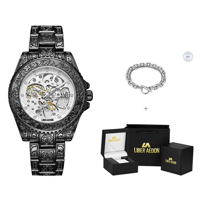 LIBER AEDON Mechanical Movement Cut Out Dial Men's Watches-19