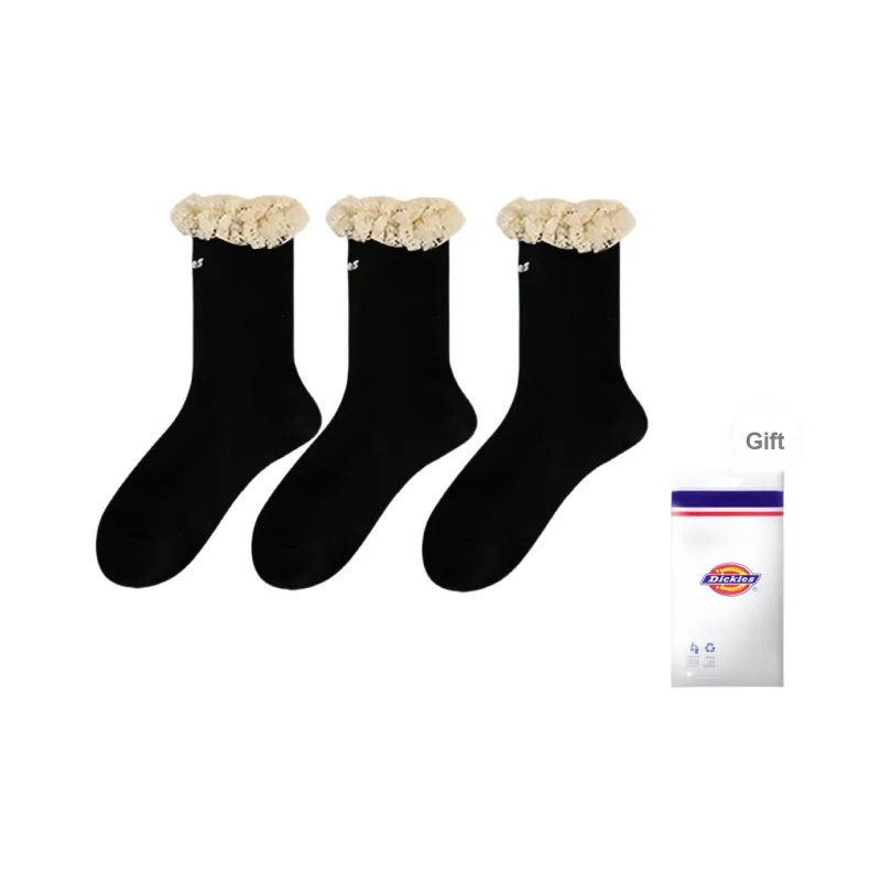 Dickies Moisture-Wicking Breathable Lace Trim Design Fall And Winter Crew Socks Women's-3