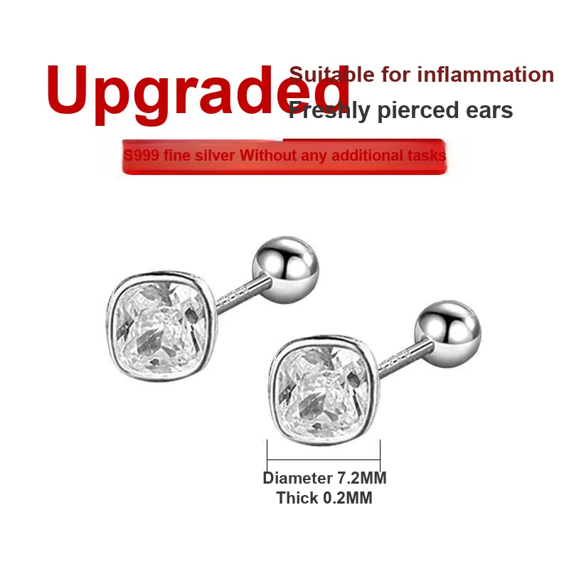 DAIRUO 999 Fine Silver Stud Earrings Men's-3