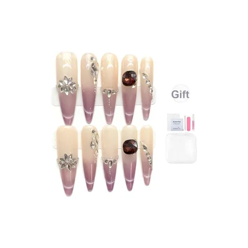 Yun Yue Joe Минималистский стиль Премиум Pearl Colored Diamond Handcrafted False Nail Pointed Type Фиолетовый градиент Flashing
