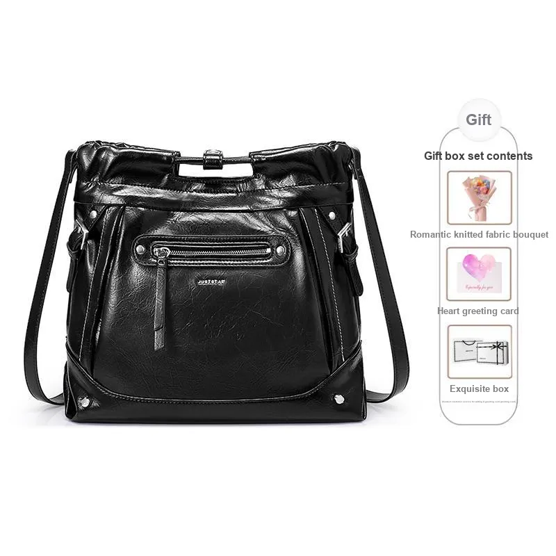 JUST STAR Waxed Leather Backpacks Medium Size Women's Multicolor-15